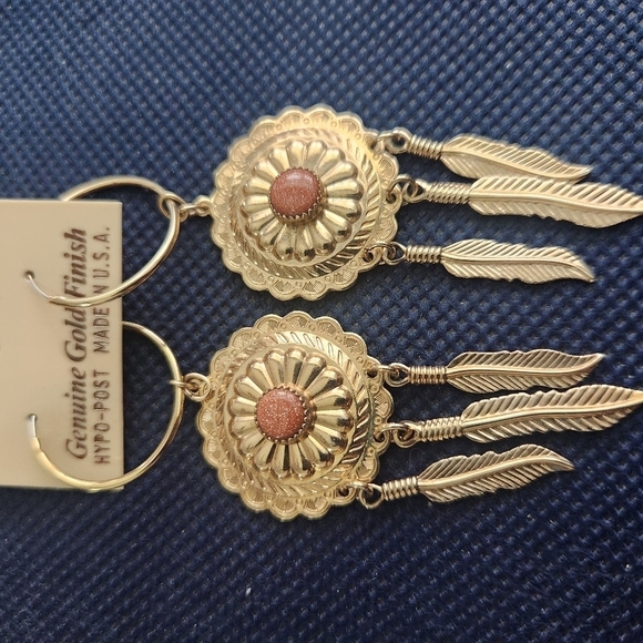 NWT Genuine Gold Filled Genuine Goldstone Dangly Earrings - Picture 4 of 4